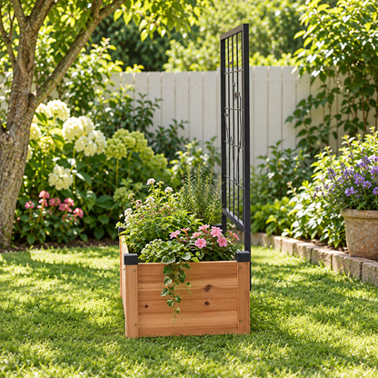 Wooden Raised Garden Bed with Trellis