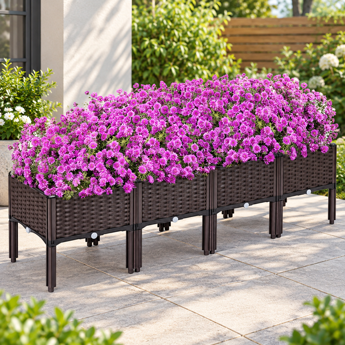 Elevated Rattan Raised Garden Planter