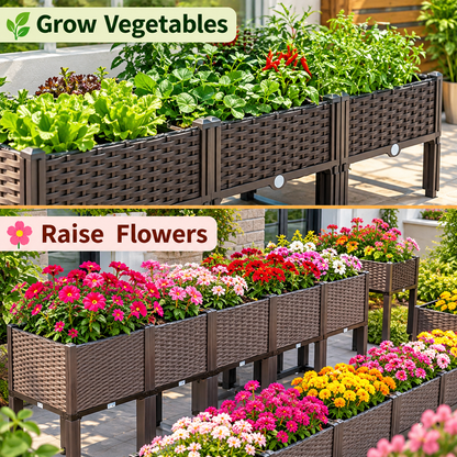 Elevated Rattan Raised Garden Planter