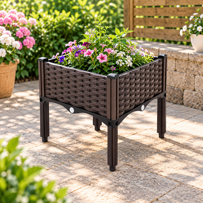Elevated Rattan Raised Garden Planter