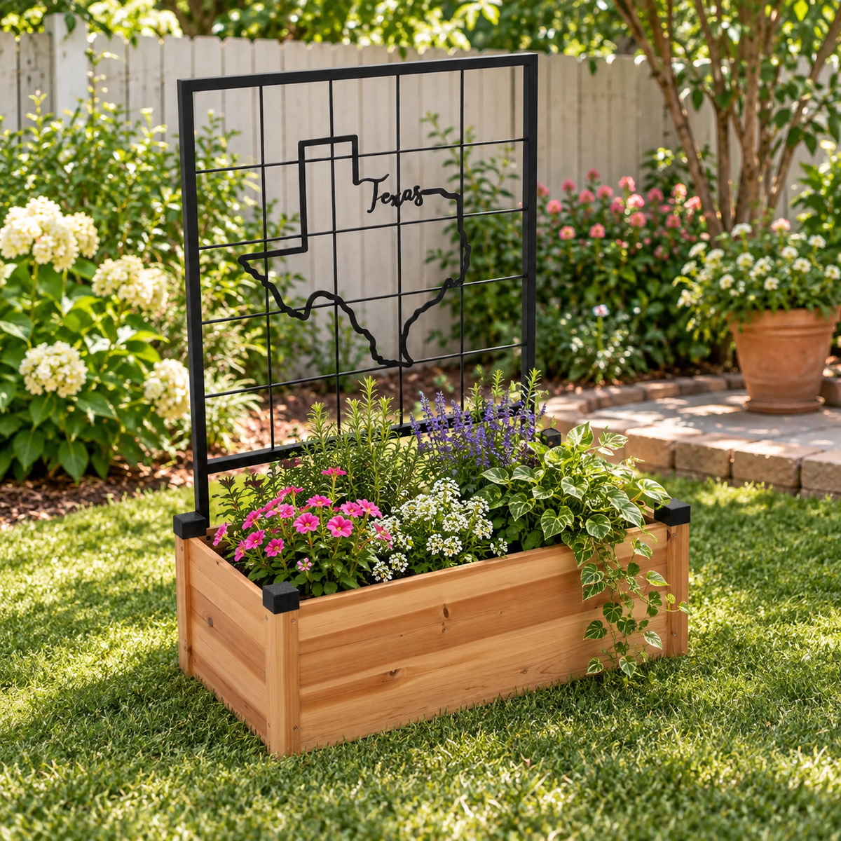 Wooden Raised Garden Bed with Trellis