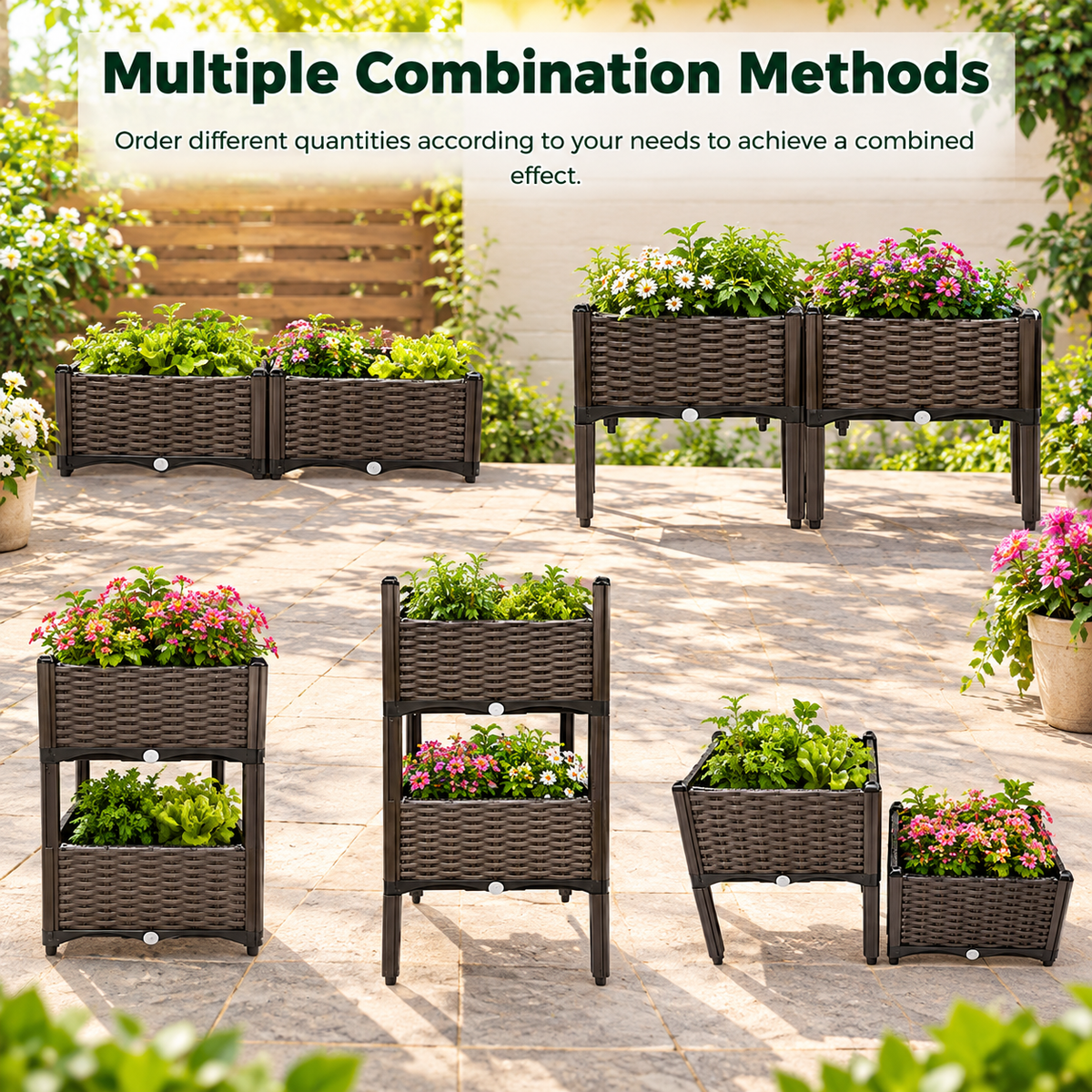 Elevated Rattan Raised Garden Planter