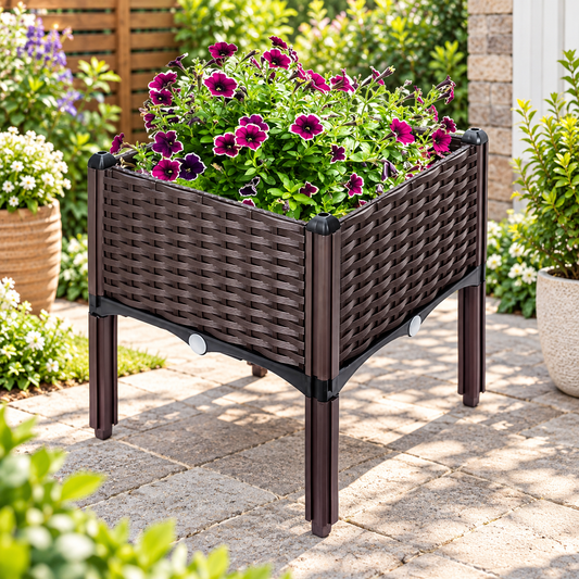 Elevated Rattan Raised Garden Planter