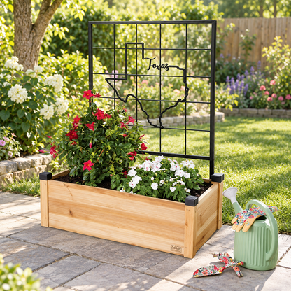 Wooden Raised Garden Bed with Trellis