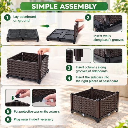 Elevated Rattan Raised Garden Planter