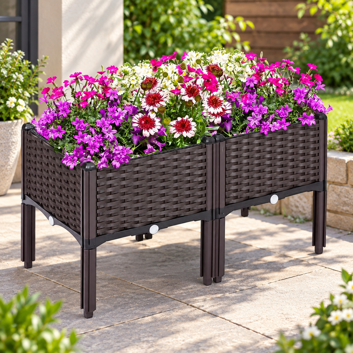 Elevated Rattan Raised Garden Planter